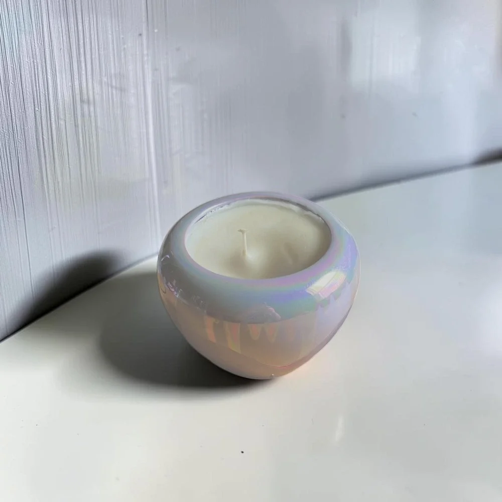 Pier 1 Iridescent Purple Ceramic Bowl Candle Vintage Lavender Luster New